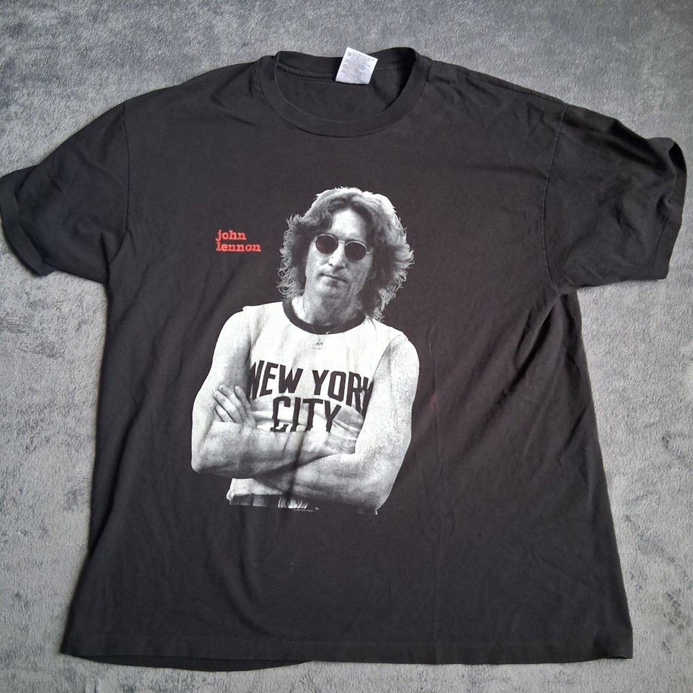 Hanes Mens John Lennon T-Shirt XL Black Cotton Vintage Imagine Rock Tee